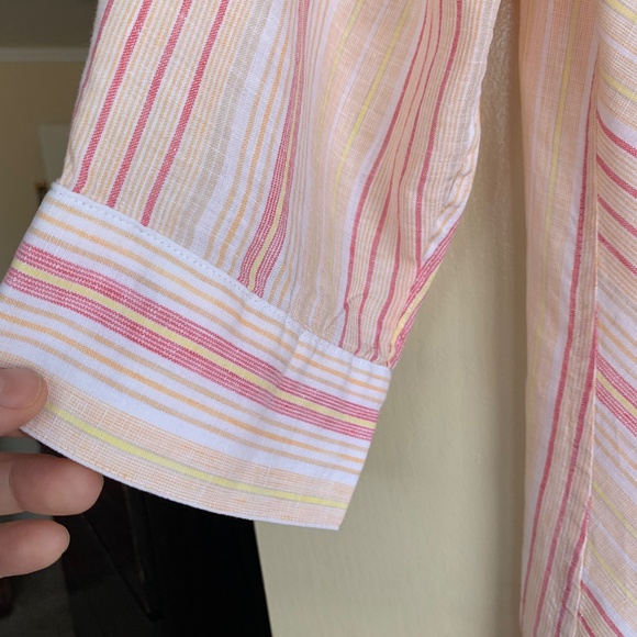 Chico's 100% Line Striped Button Down Shirt 2 or M-L Tunic Coastal Travel Top - Picture 6 of 16